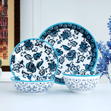 Vintage Floral Teal Ceramic Dinner Set-24 Pcs