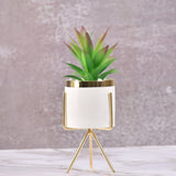 White Classic Marble Finish Porcelain Flower Pot with Planter (Artificial Plants)-Medium