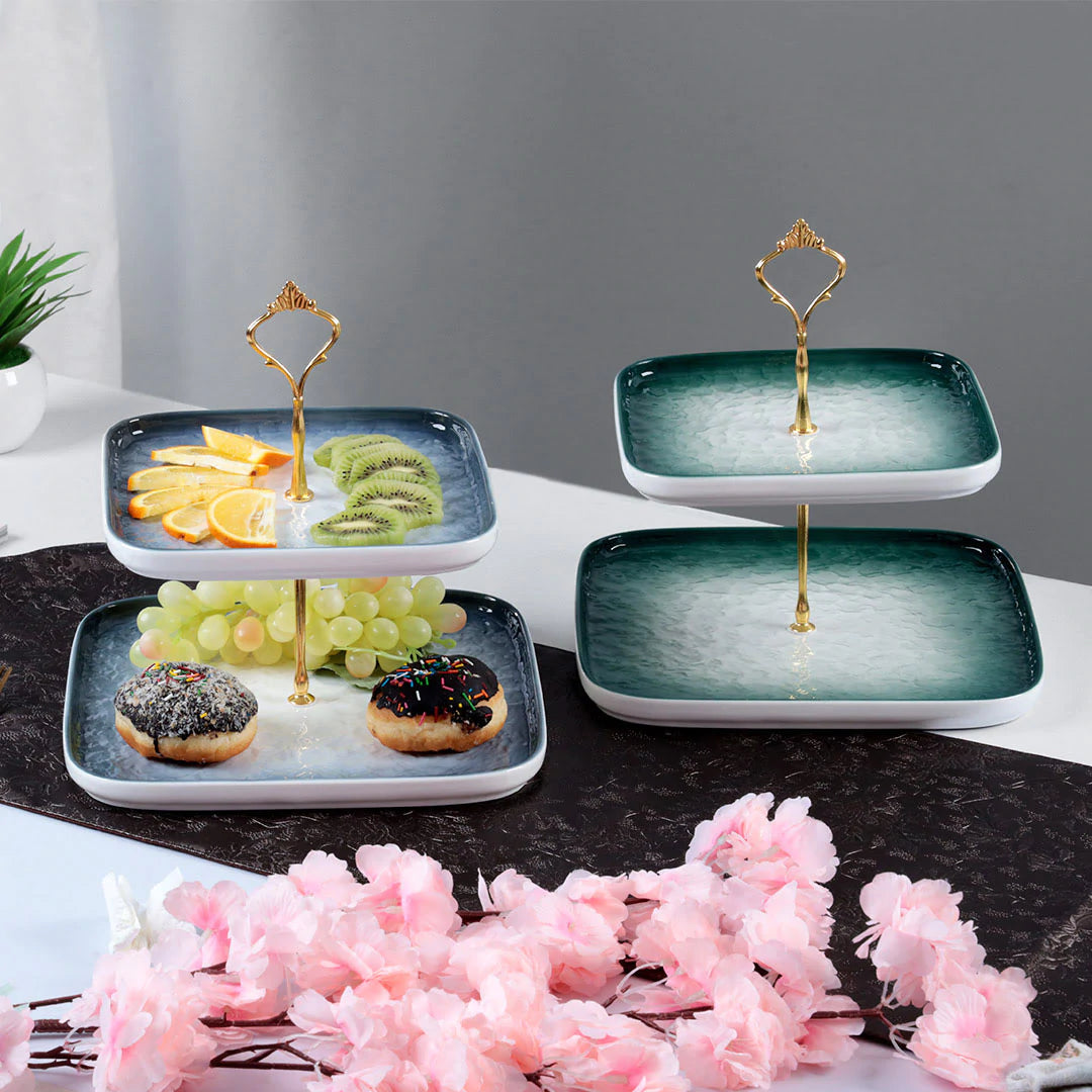 2 Tier European Style Ceramic Tray