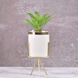 White Classic Marble Finish Porcelain Flower Pot with Planter (Artificial Plants)-Large