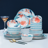 Assortive Motifs Peach Floral Ceramic Dinner Set-24 Pcs