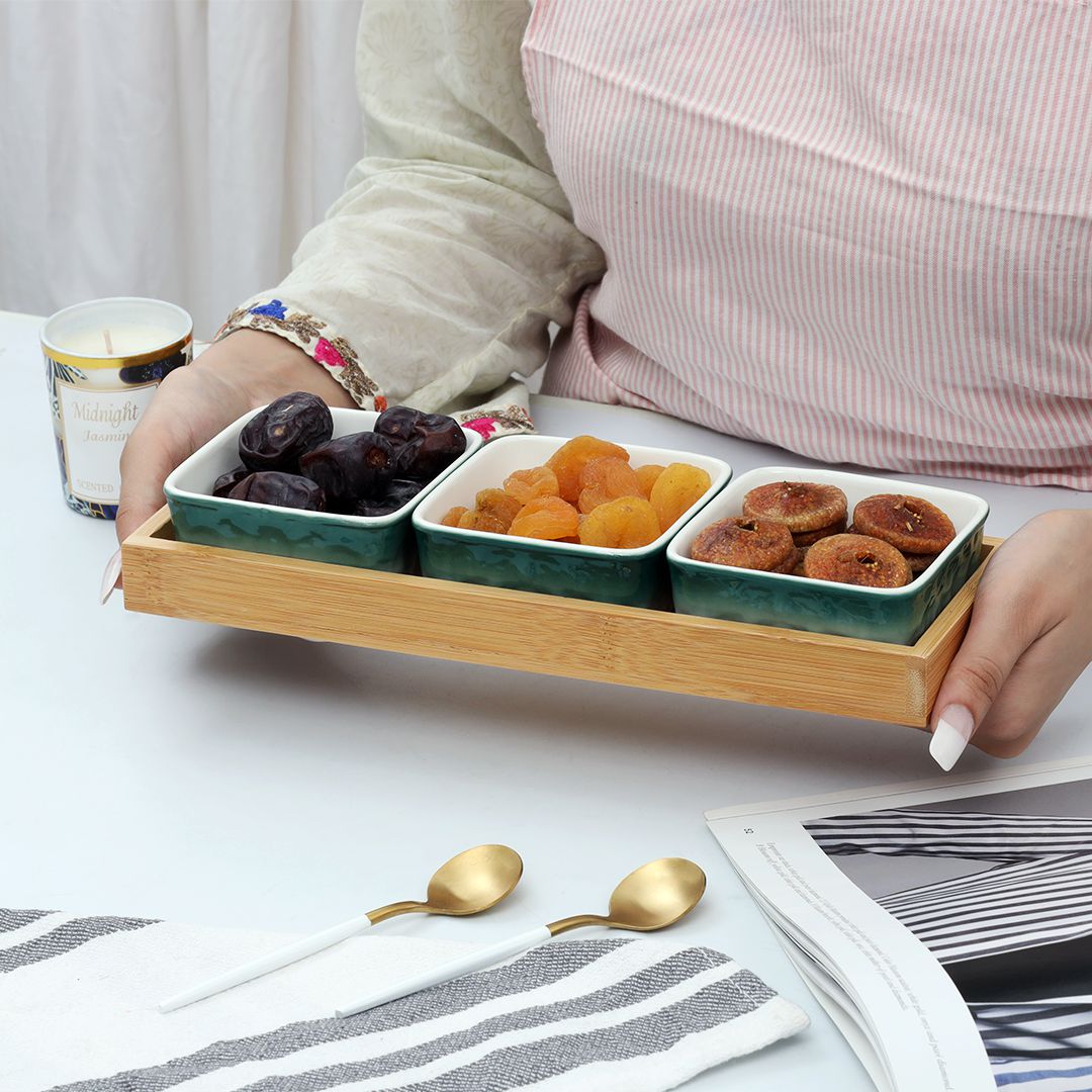 4-Pcs Square Ceramic Grid Snack Serving Tray