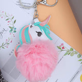 Unicorn Character Fluffy Ball hanging Keychain (Any Random Color)