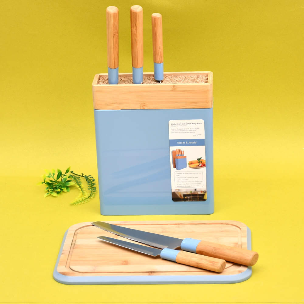 Tessie & Jessie Cutting Board with Kitchen Knives & Knives Holder