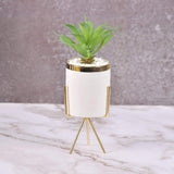 White Classic Marble Finish Porcelain Flower Pot with Planter (Artificial Plants)-Large