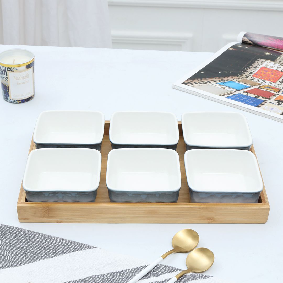 7-Pcs Square Ceramic Grid Snack Serving Tray