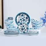 Vintage Floral Teal Ceramic Dinner Set-24 Pcs