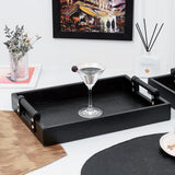 Pair of Diamond Engraved Classic PU Leather Black Serving Tray