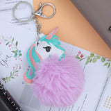Unicorn Character Fluffy Ball hanging Keychain (Any Random Color)