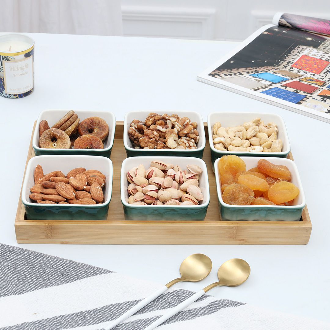 7-Pcs Square Ceramic Grid Snack Serving Tray