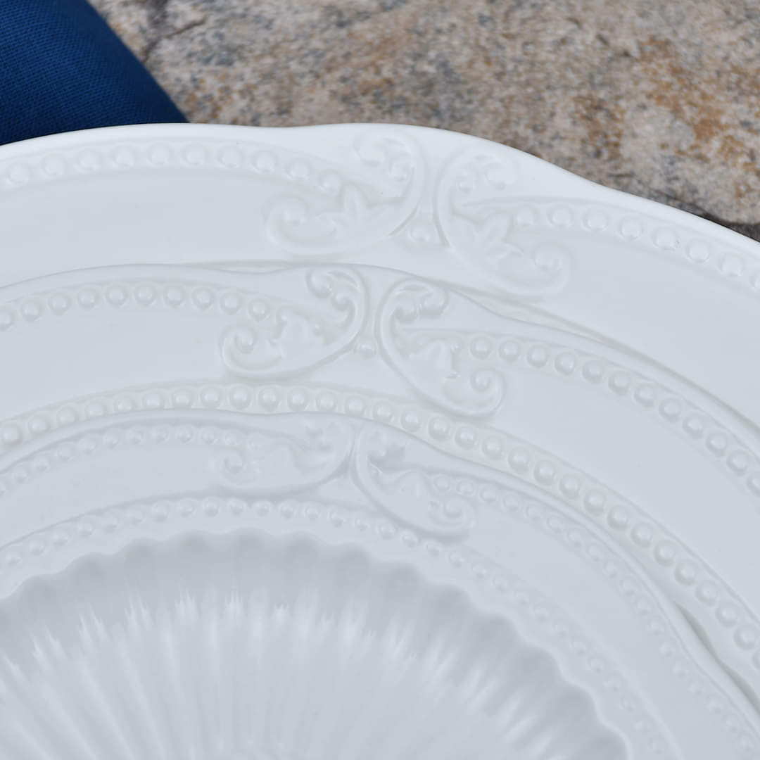 Fractal Pattern White Porcelain Round Serving Plate-3 Pcs