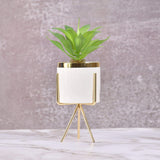 White Classic Marble Finish Porcelain Flower Pot with Planter (Artificial Plants)-Medium