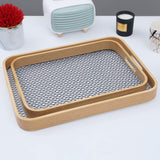 Antique Wooden Rattan Pattern Serving Tray Set