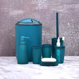 7-Pcs Cerbior Blue Premium Plastic Bathroom Accessories Set with Bin N Brush