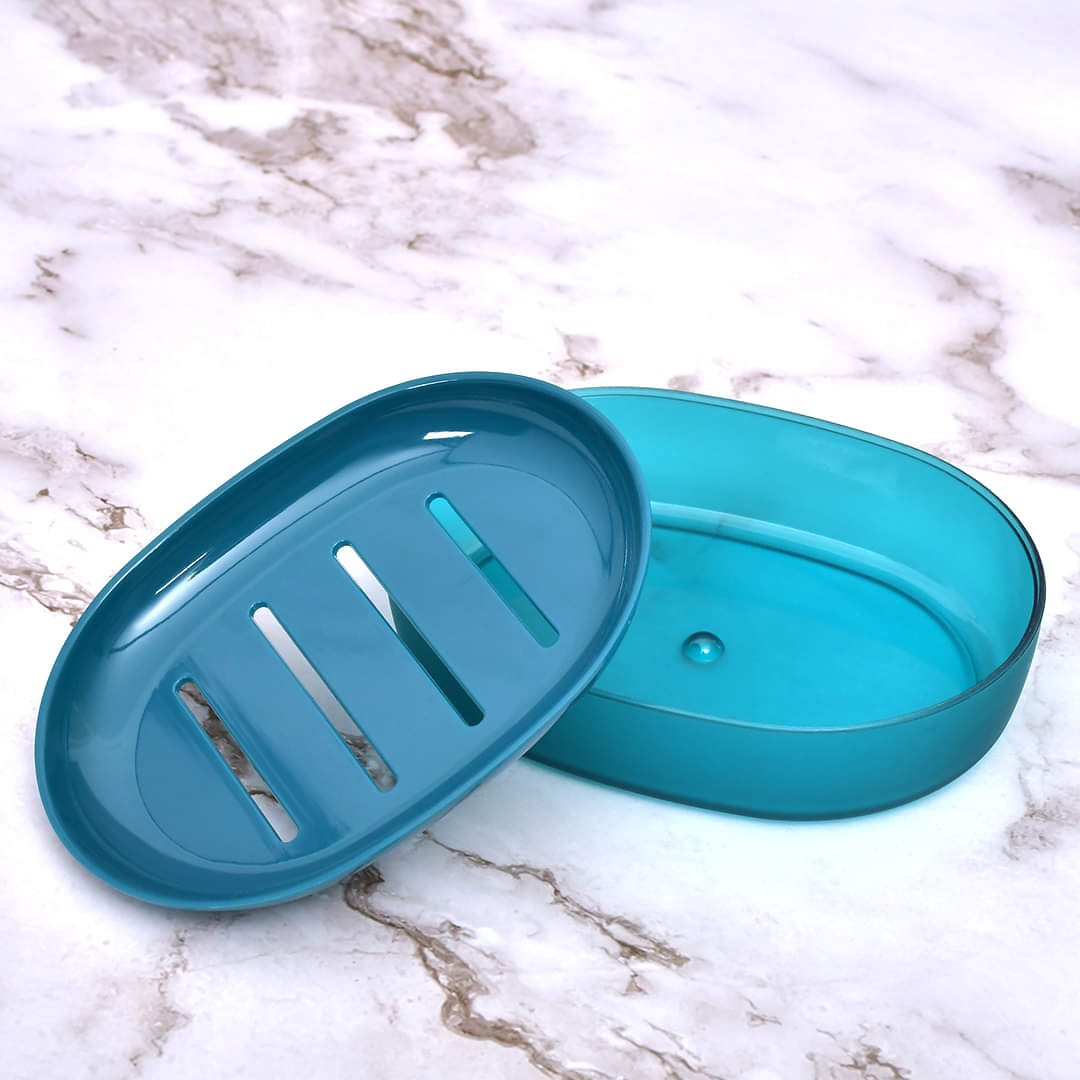 7-Pcs Cerbior Blue Premium Plastic Bathroom Accessories Set with Bin N Brush