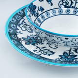 Vintage Floral Teal Ceramic Dinner Set-24 Pcs