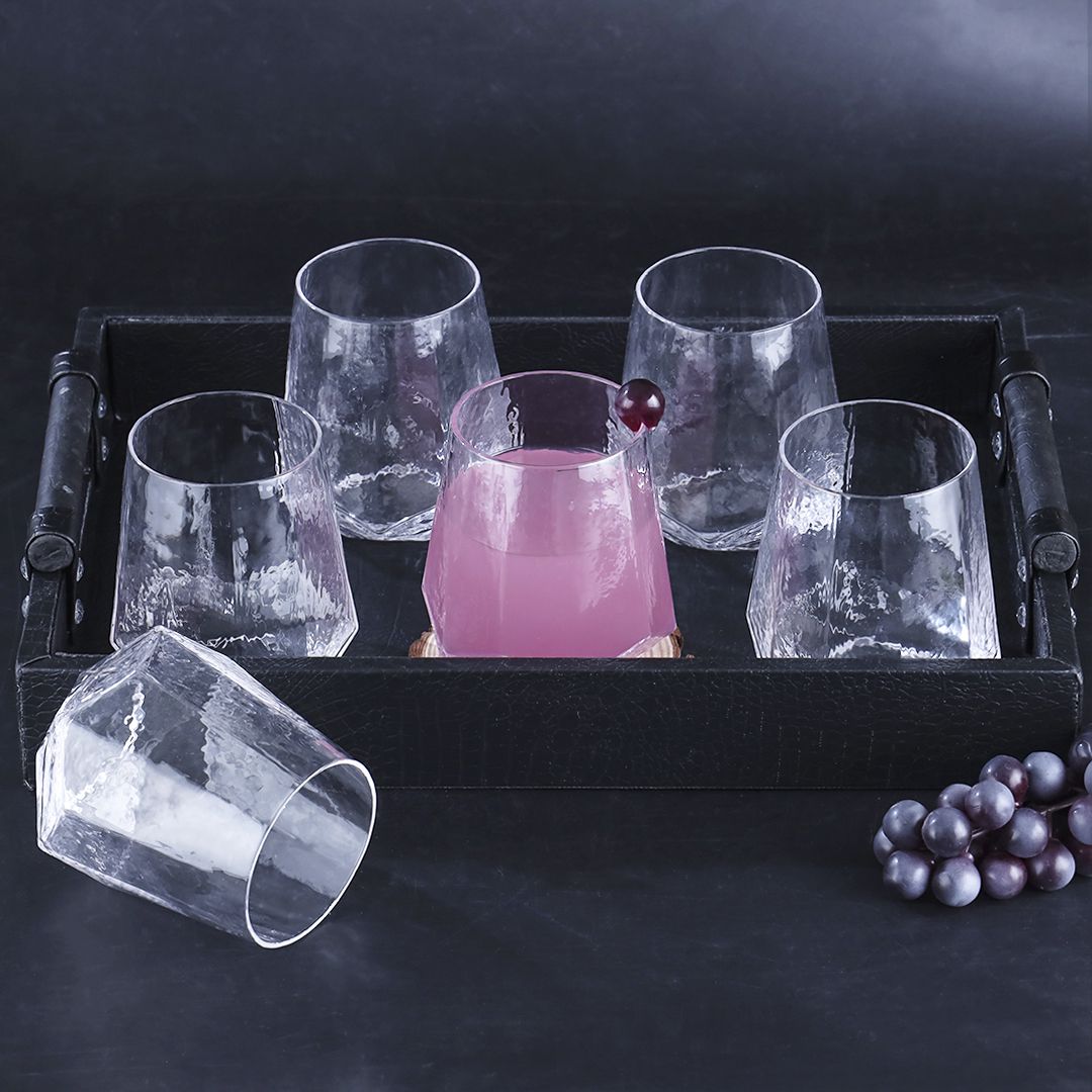 Engraved Pattern Diamond Shape Glass Set-6 Pcs