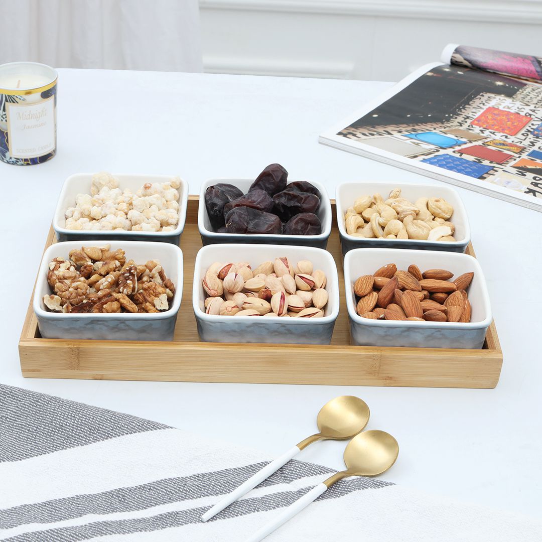 7-Pcs Square Ceramic Grid Snack Serving Tray