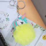 Unicorn Character Fluffy Ball hanging Keychain (Any Random Color)