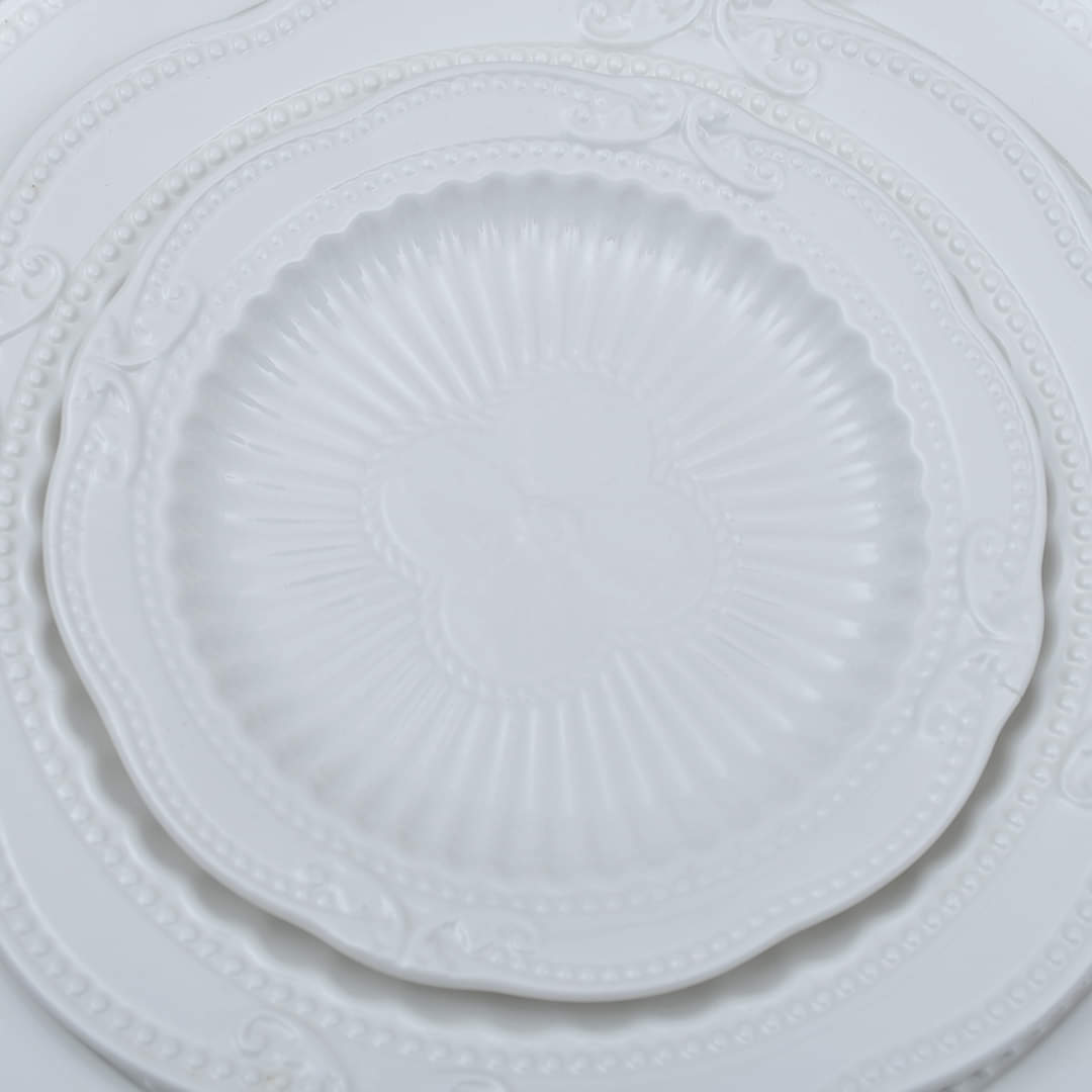 Fractal Pattern White Porcelain Round Serving Plate-3 Pcs