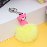Pink Character Fluffy Ball hanging Keychain (Any Random Color)