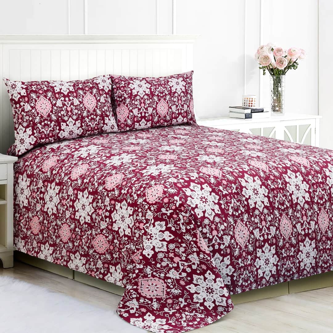 Garnet Floral 3-Pcs Pure Cotton Bedsheet Set