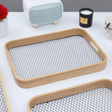 Antique Wooden Rattan Pattern Serving Tray Set