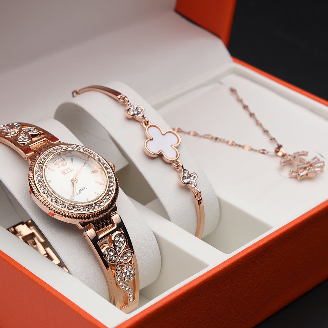 Idyllic Rose Gold Accented Bridal Watch Gift Set