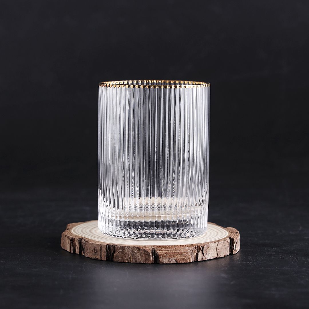 Ridged Stripe Gold Rim Glass Set- 6 Pcs
