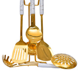 Luxury Golden Stainless Steel Utensil Set with Marblene Pattern Handles-7 Pcs