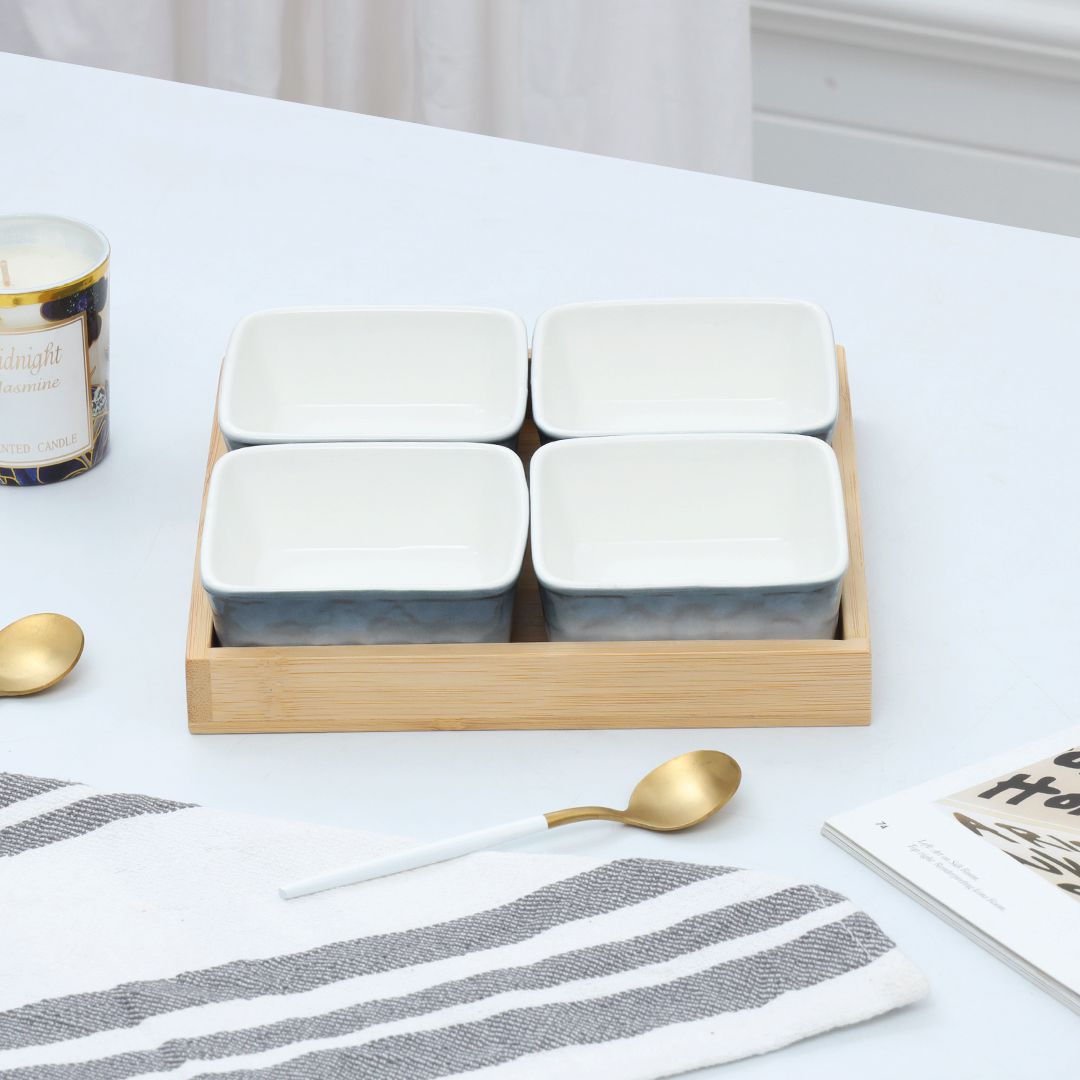 5-Pcs Square Ceramic Grid Snack Serving Tray