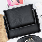 Pair of Diamond Engraved Classic PU Leather Black Serving Tray