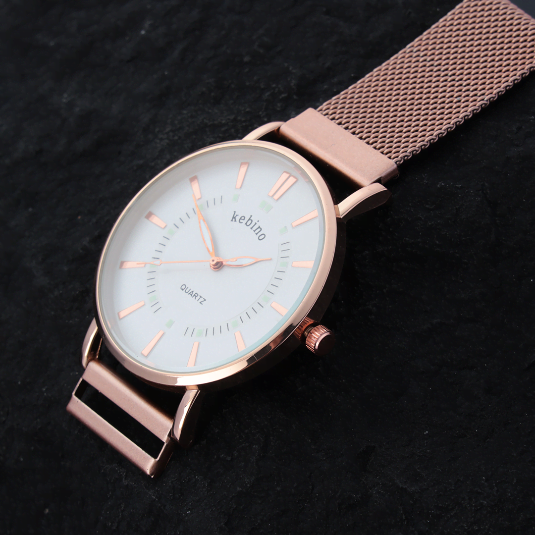 Kebino Men’s Golden Wrist Watch With White Dial