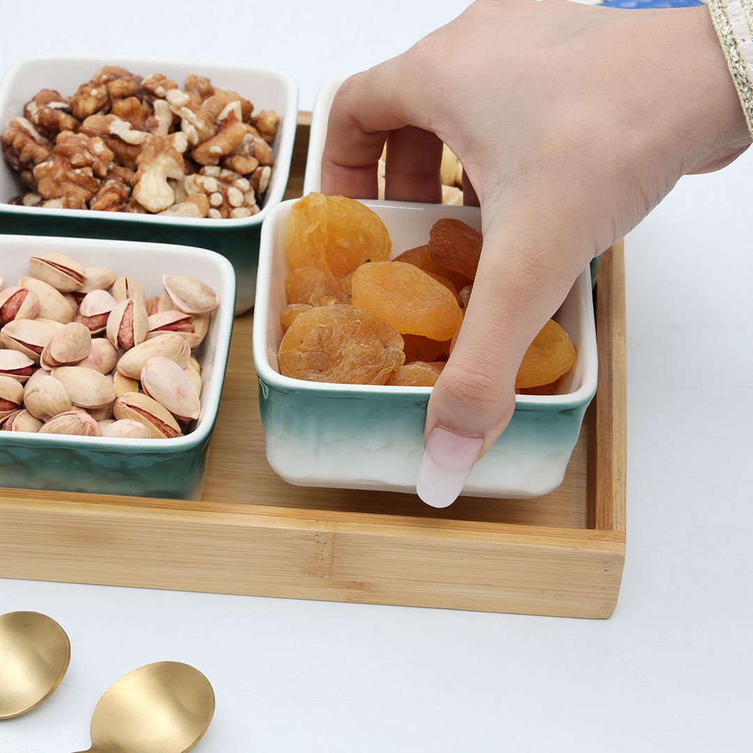 7-Pcs Square Ceramic Grid Snack Serving Tray