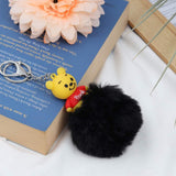Pooh Character Fluffy Ball hanging Keychain (Any Random Color)