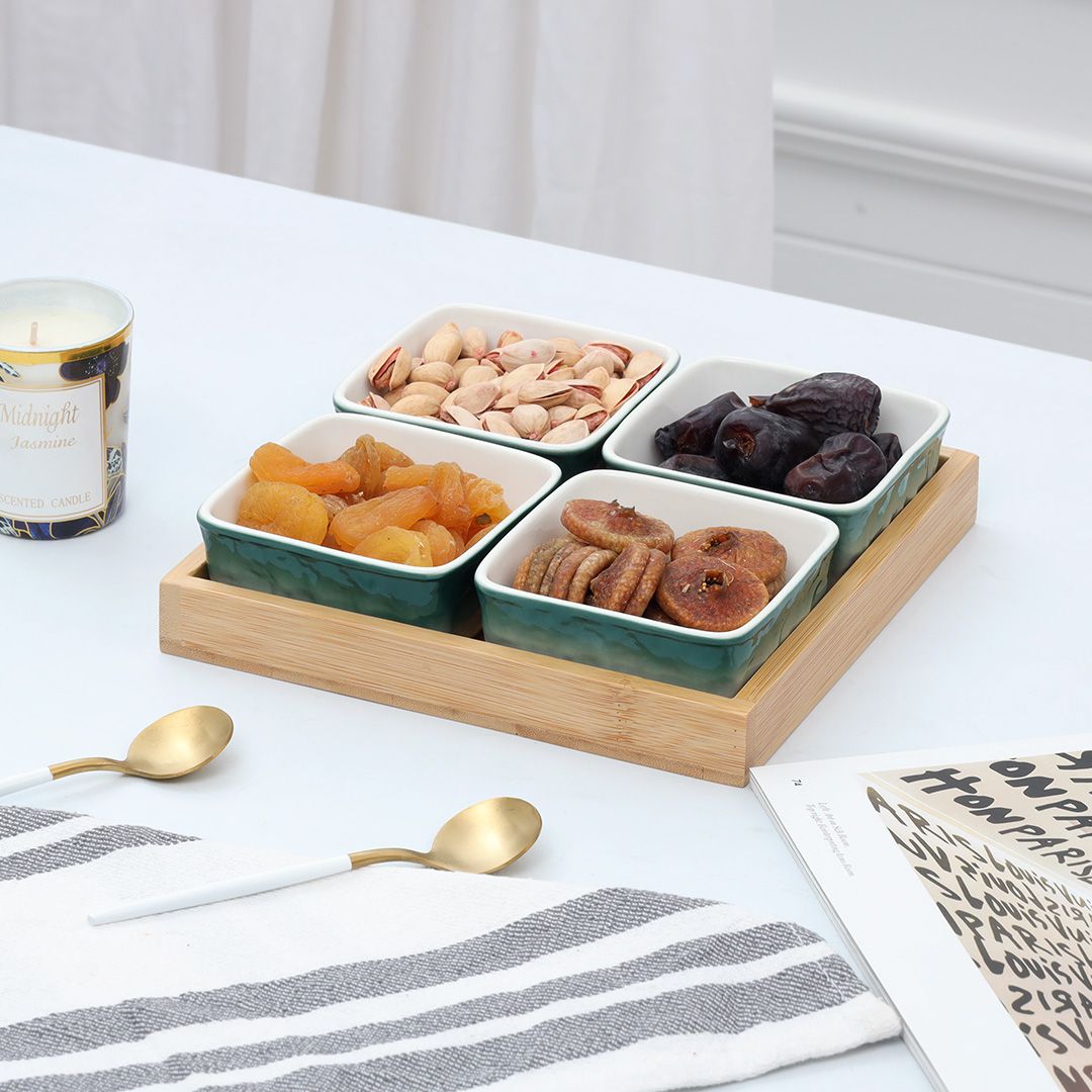 5-Pcs Square Ceramic Grid Snack Serving Tray