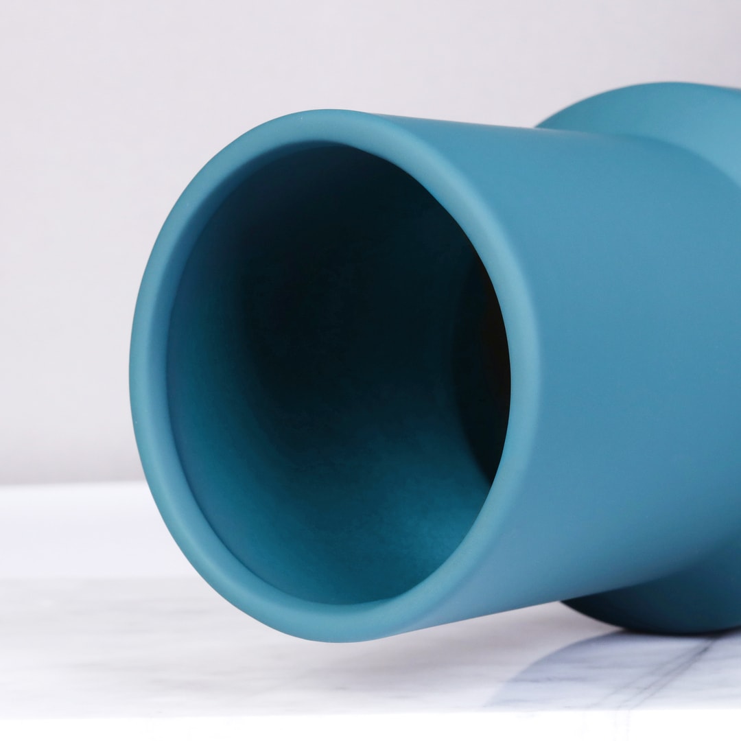 Matte Teal Pole Design Centerpiece Ceramic Vase