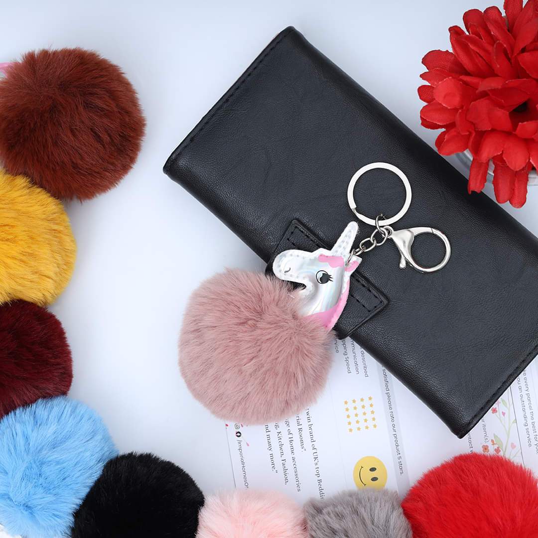 Fabled Horse Character Fluffy Ball hanging Keychain (Any Random Color)