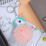 Unicorn Character Fluffy Ball hanging Keychain (Any Random Color)