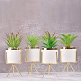 White Classic Marble Finish Porcelain Flower Pot with Planter (Artificial Plants)-Medium