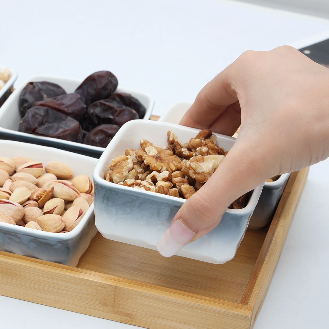 7-Pcs Square Ceramic Grid Snack Serving Tray