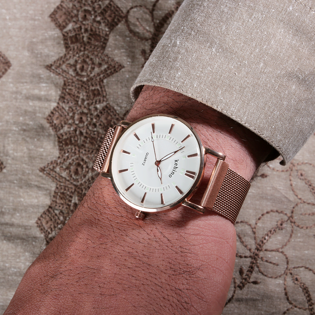 Kebino Men’s Golden Wrist Watch With White Dial