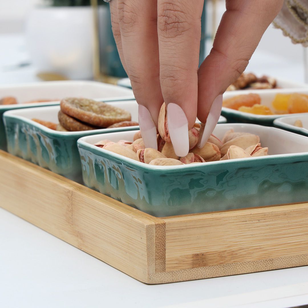 7-Pcs Square Ceramic Grid Snack Serving Tray