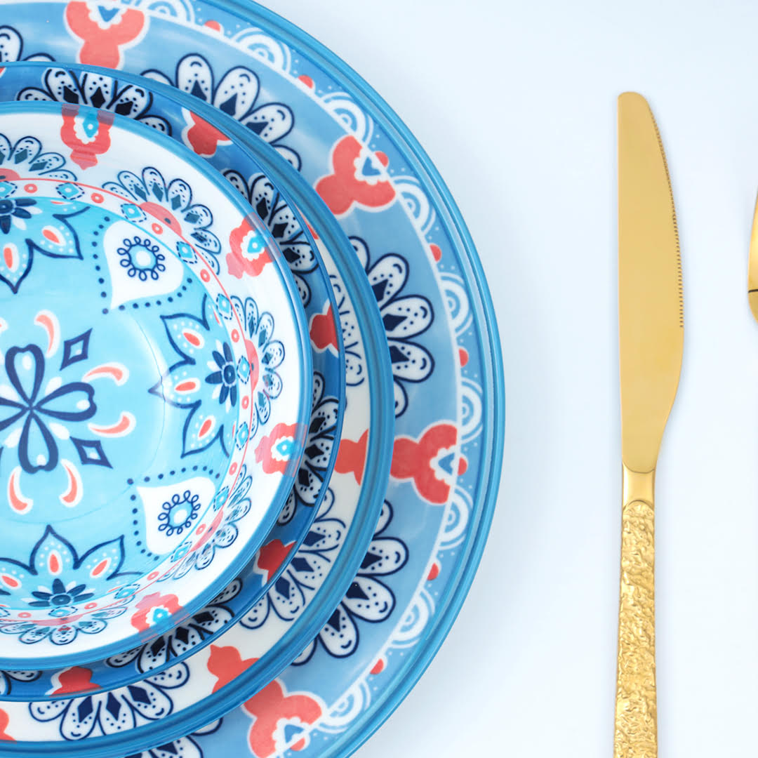 Turquoise Accent Floral Ceramic Dinner Set-24 Pcs