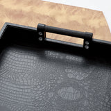 Pair of Diamond Engraved Classic PU Leather Black Serving Tray