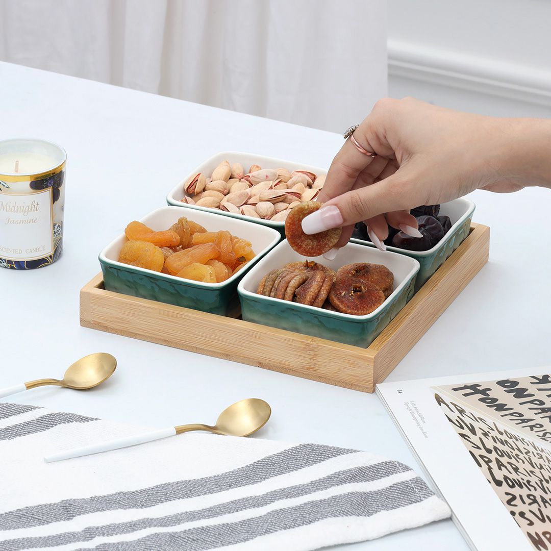 5-Pcs Square Ceramic Grid Snack Serving Tray