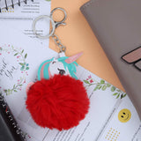 Unicorn Character Fluffy Ball hanging Keychain (Any Random Color)