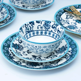 Vintage Floral Teal Ceramic Dinner Set-24 Pcs