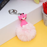 Pink Character Fluffy Ball hanging Keychain (Any Random Color)