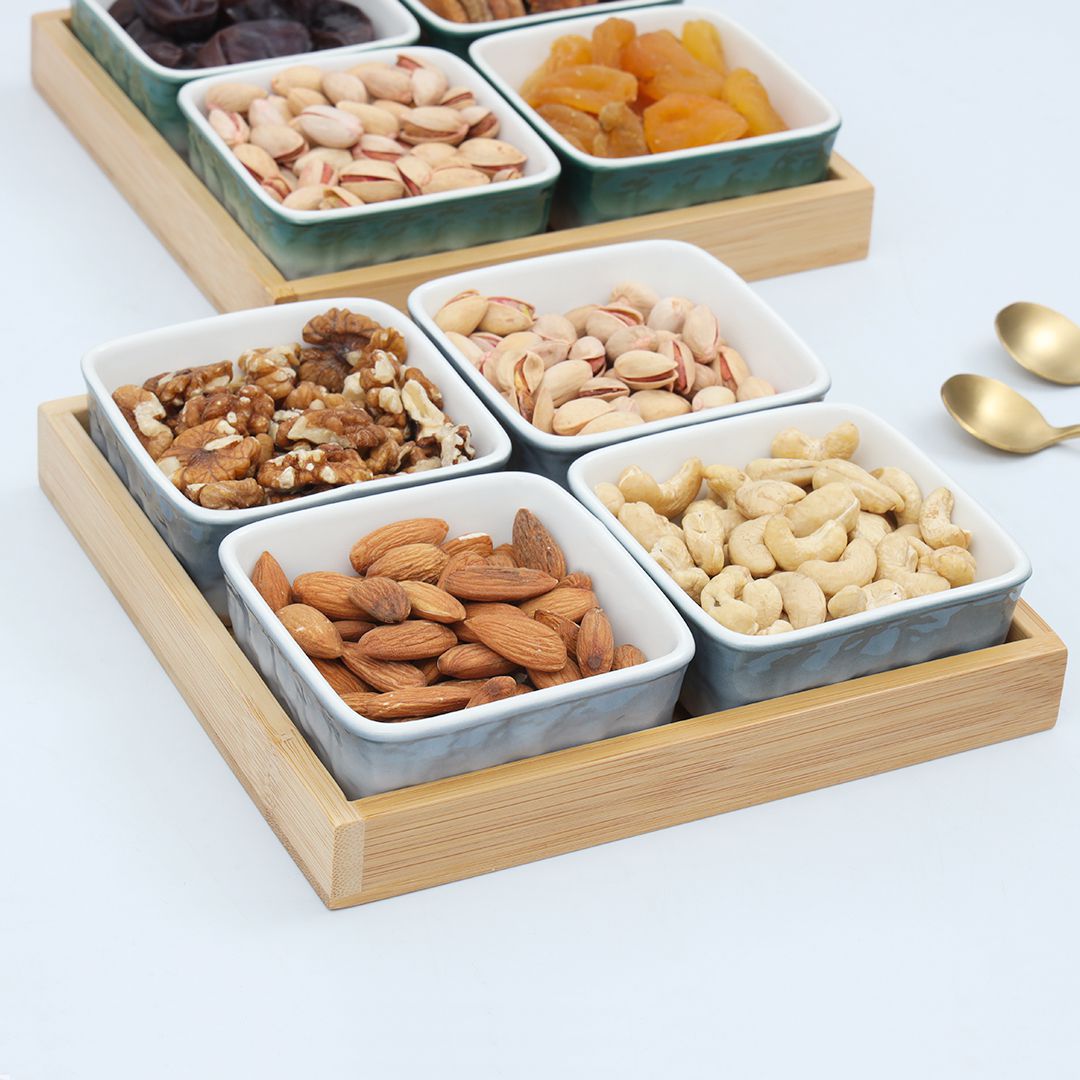 5-Pcs Square Ceramic Grid Snack Serving Tray